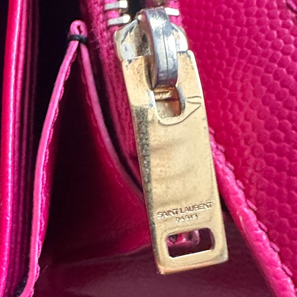 SAINT LAURENT PINK GRAIN DE POUDRE MATELASSE CHEVRON MONOGRAM FLAP WALLET - Picture 12 of 16